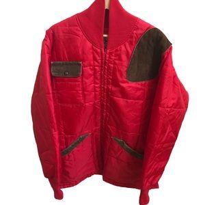 Bob Allen Sportswear Quilted Puffer Jacket Leather Trim Skeet Trap Red Size XL
